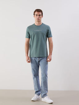 Bisiklet Yaka Bask?l? Penye Erkek Ti??rt