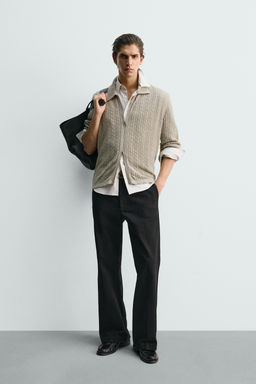 TEXTURED CABLE-KNIT JACKET WITH ZIP