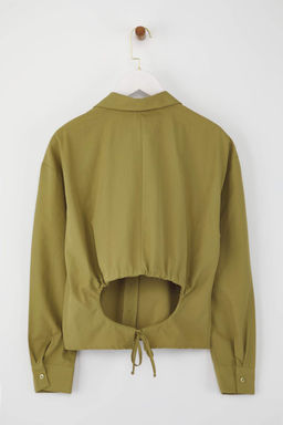 Teen S?rt Buzgu Detayl? Hafif Crop Haki Gomlek TWOAW26GO00040