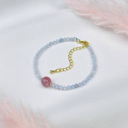 Браслет из Голубого агата и Розового кварца - Радуга самоцветов фото 2