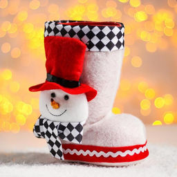 Конфетница Сапожок, с объёмным снеговичком в шляпе, вместимость 400 г, цвет белый