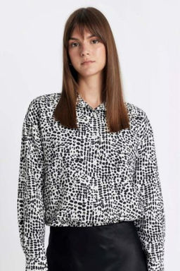 Relax Fit Desenli Uzun Kollu Gomlek Tunik