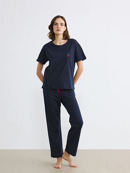 Bisiklet Yaka Kiraz Nak??l? Kad?n Pijama Tak?m