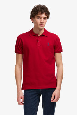 Erkek Slim Fit Polo Yaka Bordo Basic Ti__rt