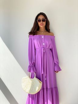 Длинное платье с открытыми плечами сиреневое - Martichelli фото 9