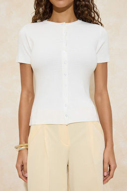 Ekru Bisiklet Yaka Ince Triko Ince Bluz TWOSS25BZ00300