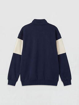 Dik Yaka Bask?l? Erkek ?ocuk Sweatshirt