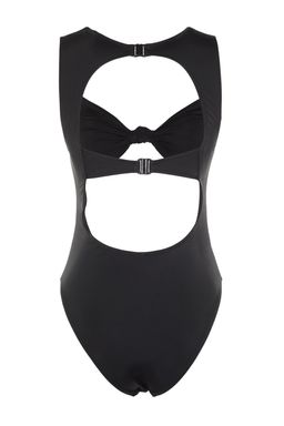 Siyah Straplez Cut Out/Pencereli High Leg Mayokini TBESS23MA00006