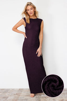 Murdum Dokulu Kumas Fitted/Vucuda Oturan Ay Kol Esnek Orme Midi Kalem Elbise TWOSS24EL00103