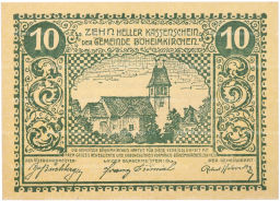 Банкнота 10 геллеров 1920 года Австрия  община Бёхаймкирхен (Нотгельд)