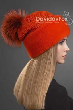 Шапка Оливия норка трикотаж алая