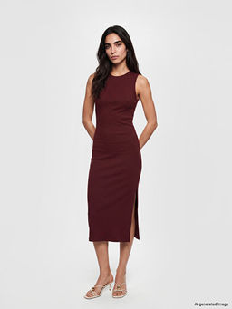 Bisiklet Yaka Fitilli Bodycon Elbise