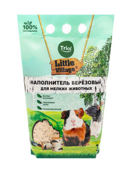 Цена за 2 шт. Наполнитель для мелких животных березовый, 3л, серия LITTLE VILLAGE
