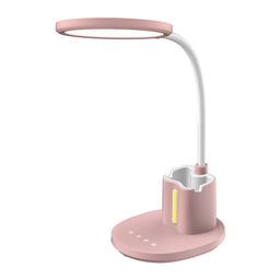 ULM-D150 15W/3000-6500K/DIM PINK Светильник настольный светодиодный с подставкой под телефон и канцелярские принадлежности. С ночной подсветкой. Сенсорный выключатель. Диммер. Розовый. TM Uniel