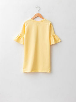 Bisiklet Yaka Bask?l? K?sa Kollu Pamuklu K?z ?ocuk Elbise - Waikiki фото 2