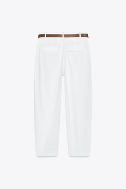 LINEN BELTED STRAIGHT-LEG TROUSERS - Zara фото 14