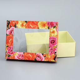 Цена за 2 шт. Коробка складная, крышка-дно, «Цветочки», 16.5×12.5×5.2 см с окном