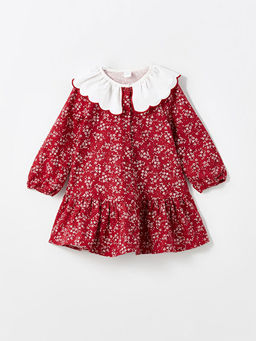 Bebe Yaka Uzun Kollu ?i?ekli K?z ?ocuk Elbise