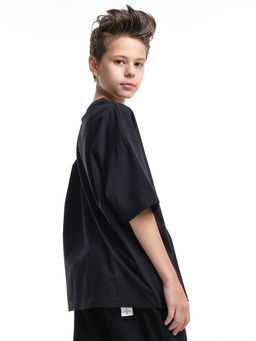 Универсальная базовая футболка оверсайз 22-1892 черный - Mini maxi фото 3