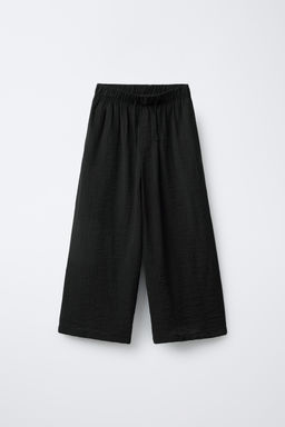 CRINKLED EFFECT WIDE-LEG TROUSERS