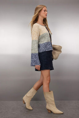 Indigo Dugme Detayl? Crop Yumusak Dokulu Genis Kal?p Renk Bloklu Triko H?rka TWOAW26HI00011 - Trendyolmilla фото 3