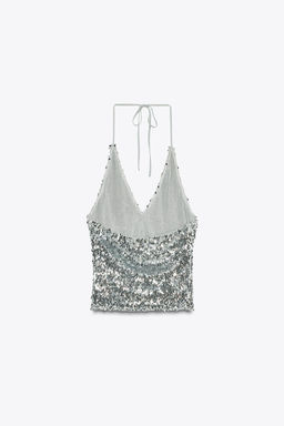 SEQUINNED HALTER TOP - Zara фото 17