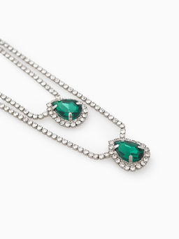 Набор 2 предмета: серьги, колье Жаклин дуэт, капля, цвет бело-изумрудный в серебре, 45 см