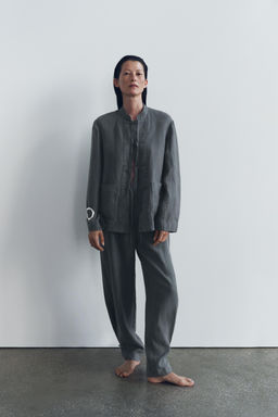 ZW COLLECTION LINEN PLEATED TROUSERS