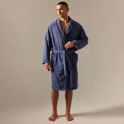 Халат махровый мужской SL HOME: Basic «Ривьера», размер M, хлопок 100%, синий