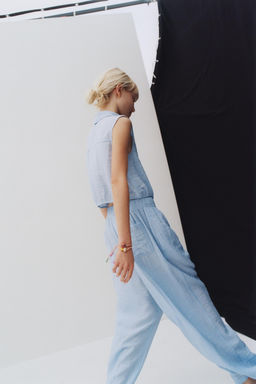 CRINKLED EFFECT WIDE-LEG TROUSERS - Zara фото 6