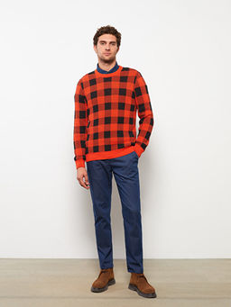 Bisiklet Yaka Uzun Kollu Ekose Erkek Triko Kazak