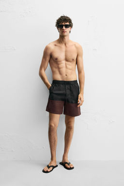 COLOUR BLOCK LONG SWIMMING TRUNKS
