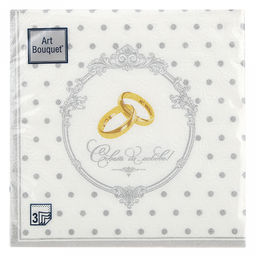 Салфетки бумажные "Art Bouquet" 33х33см, 3-х слойные, 20 штук в упаковке, 100% целлюлоза, "Барокко. Золотые обручальные кольца. Серебро" (Россия)