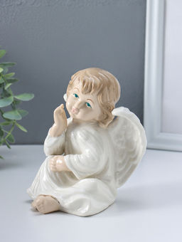 Сувенир керамика "Ангел в белом платье, сидит" 10х11,5х13,5 см