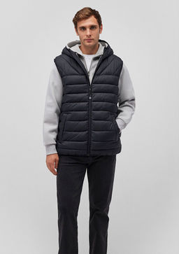 Kapusonlu Siyah Sisme Yelek - Mavi фото 2