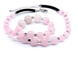 Колье с розовым кварцем шары 12мм, 48см