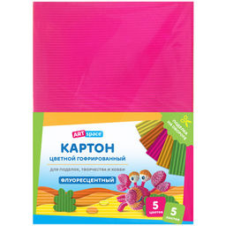 Цветной картон ArtSpace гофрированный А4 5л. 5цв., флуоресцентный (КГ5A4_37970) мелованный, в пакете