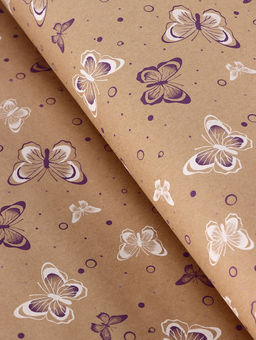 Бумага упаковочная крафт Бабочки, фиолетовый/белый, 0.72?105% м, 60 г