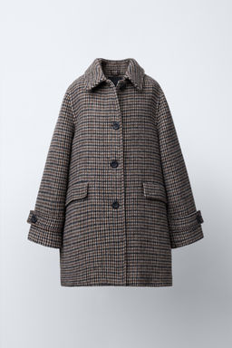 LONG CHECKED WOOL COAT