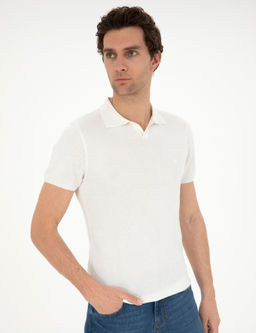 Белая приталенная трикотажная футболка с воротником-поло - Cacharel фото 3