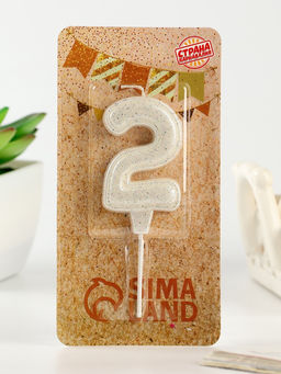 Цена за 3 шт. Свеча в торт «Праздник» цифра 2, жемчужный перламутр с блестками