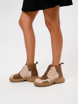 Ботинки 305.927ka.Вакса пудра+серо коричневая замша/шерсть