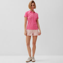 Футболка поло женская MINAKU: Basic line, розовая, размер 48