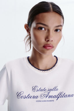 CHUNKY KNIT COLLAR SLOGAN T-SHIRT - Zara фото 2