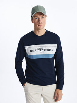 Bisiklet Yaka Uzun Kollu Bask?l? Erkek Sweatshirt