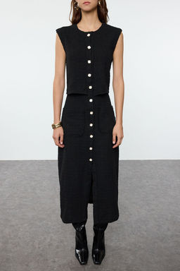 TRENDYOLMILLA Siyah Dugme Detayl? Dokuma Tuvit Ceket Elbise TWOAW25EL00177  фото 8