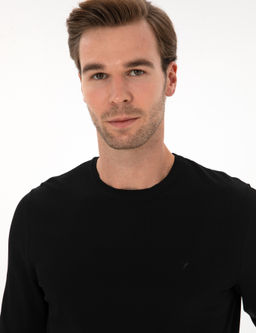 Siyah Slim Fit Bisiklet Yaka Triko Kazak - Cacharel фото 2