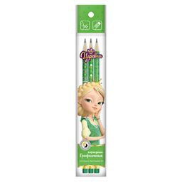 ВКФ Царевны TSR-3P-04 Набор графитных карандашей круглые с ластиком ОПП Василиса заточенный ТМ (HB) 10 х 3 шт. Hot Print