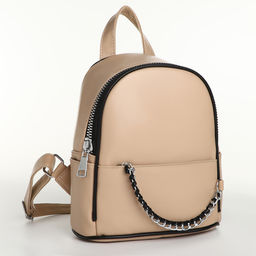 Рюкзак-мини женский на молнии, с карманом, размер 21×12×27 см, бежевый