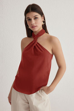 Trendyolmilla Haki Modal Halter Yaka Boyundan Dugumlu Dokuma Bluz TWOSS25BZ00247  фото 5